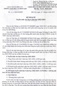 THÔNG BÁO KẾ HOẠCH TUYỂN SINH LỚP 6 NĂM 2021 - 2022