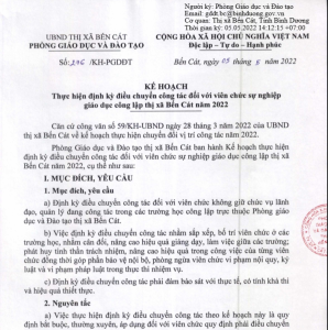KẾ HOẠCH THỰC HIỆN KỲ ĐIỀU CHUYỂN CÔNG TÁC  ĐỐI VỚI VIÊN CHỨC SỰ NGHIỆP GIÁO DỤC CÔNG LẬP THỊ XÃ NĂM 2021 - 2022